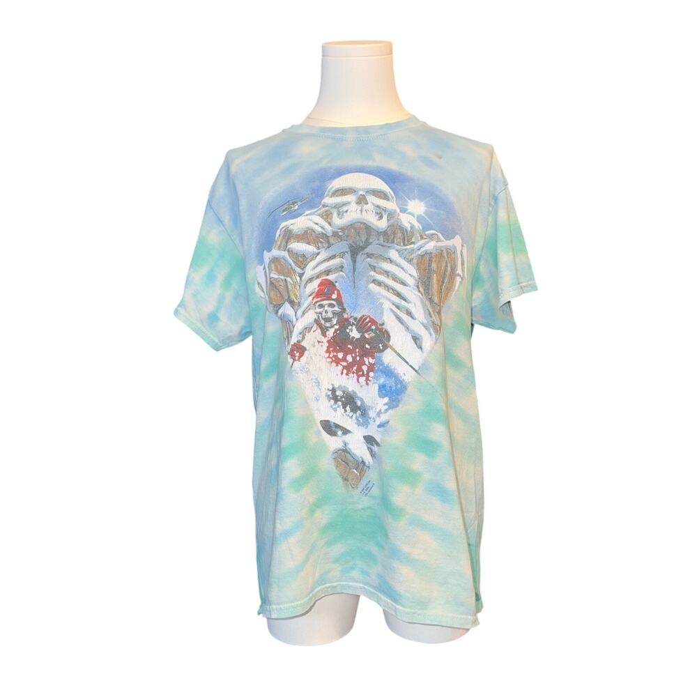 Vintage 1997 Grateful Dead Ski Graphic Tee Blue Clouds Tie Dye Concert Shirt Med